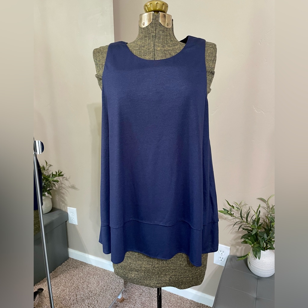 Julie Brown Navy Tunic Tank Top Relaxed Layered Keyhole Basic Minimalist Size L
